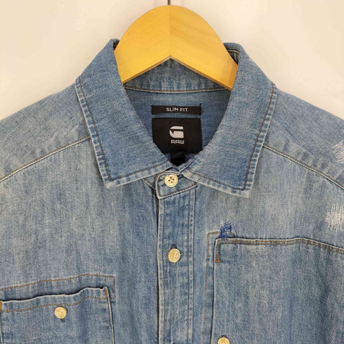 ジースターロー G-STAR RAW Talla Taglia Grobe SLIM FIT ダメージ加工 デニムシャツ メンズ import:L