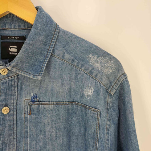 ジースターロー G-STAR RAW Talla Taglia Grobe SLIM FIT ダメージ加工 デニムシャツ メンズ import:L