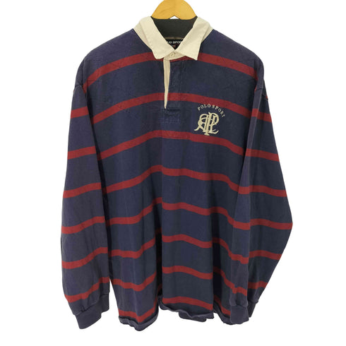 ポロスポーツラルフローレン POLO SPORT RALPH LAUREN 90S L/S ボーダー柄フロントロゴ刺繍 ラガーシャツ メンズ import:XXL