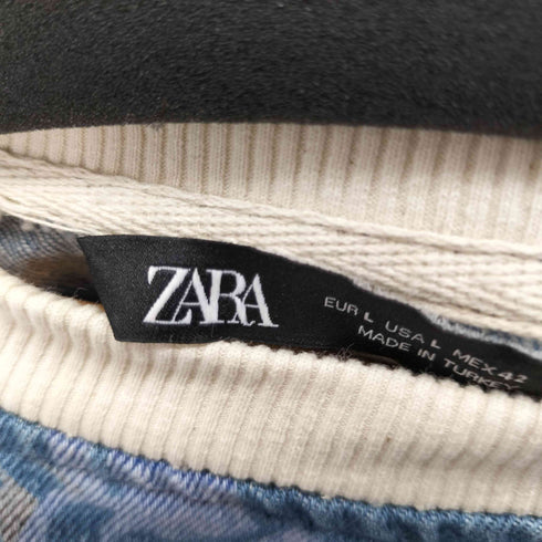 ザラ ZARA マーブル柄デニムサイドジップスウェット メンズ import:L