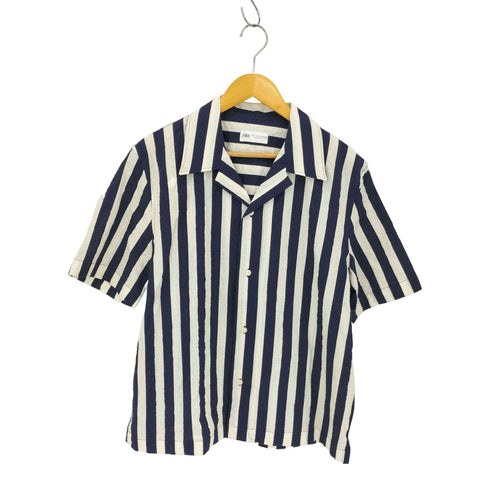 ザラ ZARA シアサッカー ストライプ開襟シャツ メンズ import:M