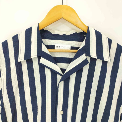 ザラ ZARA シアサッカー ストライプ開襟シャツ メンズ import:M