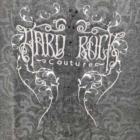 ハードロックカフェ Hard Rock Cafe Y2K ラインストーン メタリックデザイン Vネック Tシャツ レディース import:S