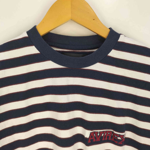 アヴィレックス AVIREX ロゴ刺繍 ワイドシルエット ボーダー クルーネック Tシャツ メンズ import:M