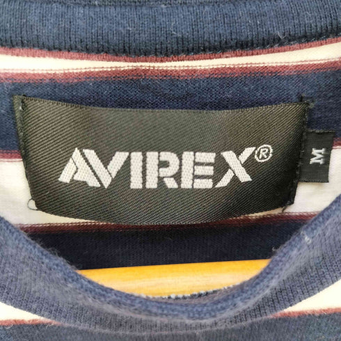 アヴィレックス AVIREX ロゴ刺繍 ワイドシルエット ボーダー クルーネック Tシャツ メンズ import:M