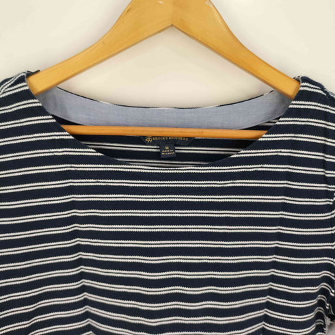 ブルックスブラザーズ BROOKS BROTHERS サイドボタン ボートネック ボーダー Tシャツ レディース import:M