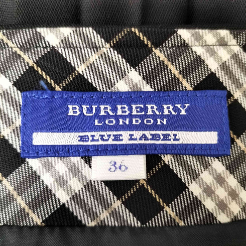 バーバリーブルーレーベル BURBERRY BLUE LABEL ロゴ 刺繍 レザー ベルト プリーツ ミニ スカート レディース EUR:36