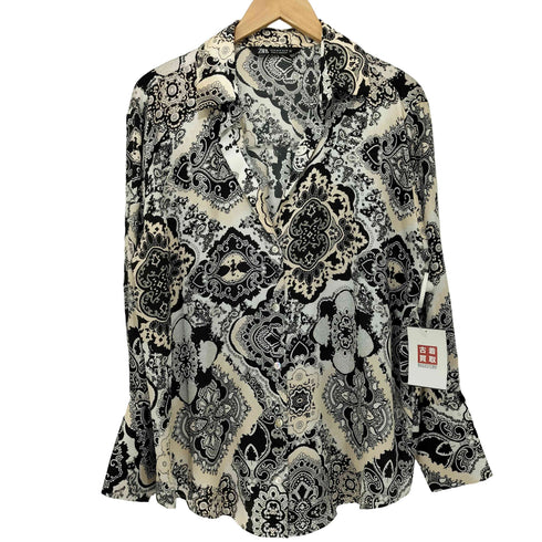 ザラ ZARA ペイズリー柄 サテン ロングスリーブシャツ レディース import:M