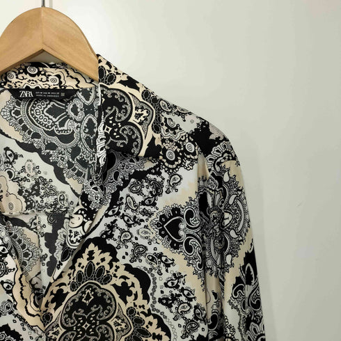 ザラ ZARA ペイズリー柄 サテン ロングスリーブシャツ レディース import:M