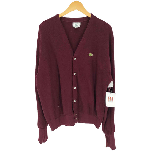 アイゾッドラコステ IZOD LACOSTE 80-90S USA製 最終タグ ロゴ ワッペン アクリル ニット カーディガン ロングリブ メンズ import:L