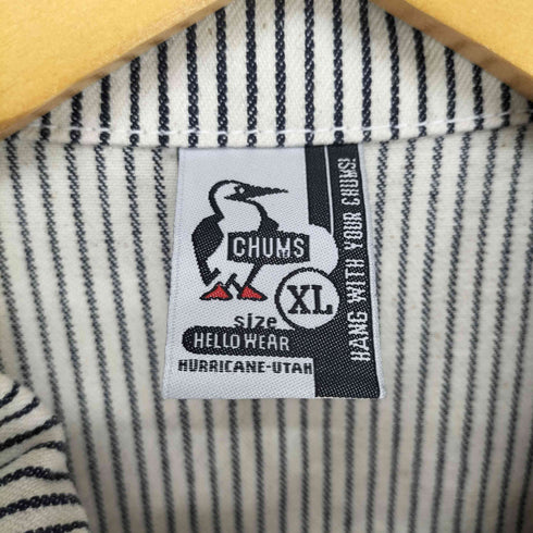 チャムス CHUMS HURRICANE COVERALL Booby ストライプ ヒッコリー デニムオーバーオール メンズ JPN:XL
