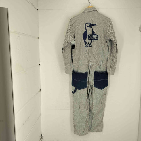 チャムス CHUMS HURRICANE COVERALL Booby ストライプ ヒッコリー デニムオーバーオール メンズ JPN:S