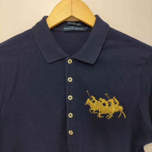 ラルフローレン RALPH LAUREN THE SKINNY POLO ワンポイント刺繍鹿の子ポロシャツ レディース L