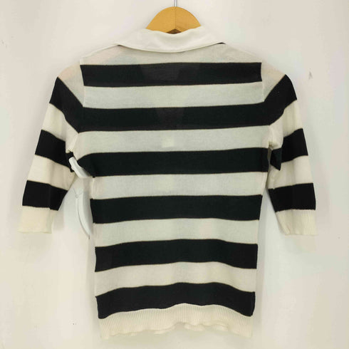 バーバリーブルーレーベル BURBERRY BLUE LABEL ワンポイント ボーダー レースアップ ニットポロ レディース JPN:38