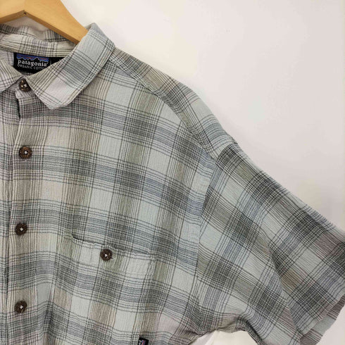 パタゴニア patagonia 02SS ORGANIC COTTON オーガニックコットン ロゴ ピスタグ S/S チェック シャツ メンズ import:M
