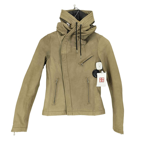 キャサリンハムネットロンドン KATHARINE HAMNETT LONDON BLOUSON ゴートスキン フードギミック レザーパーカー レディース FREE