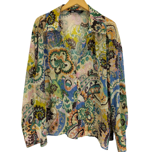 ザラ ZARA 花柄 総柄 シアー シャツ ブラウス レディース import:XL
