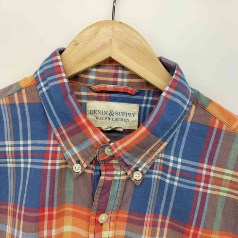 デニムアンドサプライ ラルフローレン DENIM & SUPPLY RALPH LAUREN マドラスチェック ポケット S/S ボタンダウンシャツ 半袖 メンズ import:M