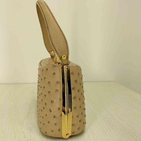 ゴールド 金具 がま口 オーストリッチ レザー ミニ ハンド バッグ レディース