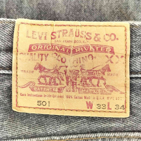 リーバイス Levis 90s USA製 501ブラックデニムパンツ ストーンウォッシュ メンズ 33 34