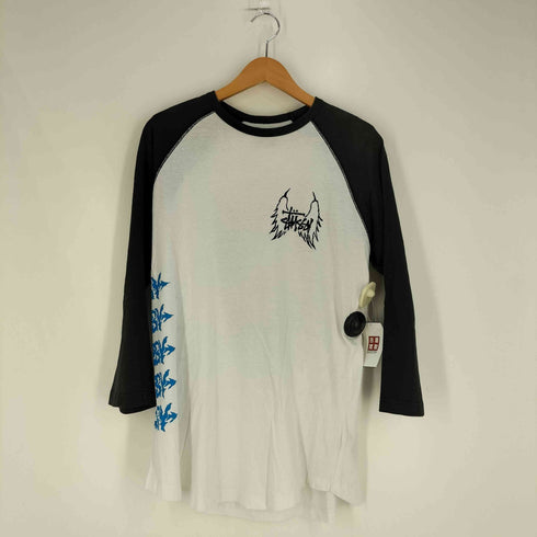 ステューシー Stussy 00s メタルロゴ スカル イーグル プリント 両面プリント ラグラン 七分袖Tシャツ メンズ import:L