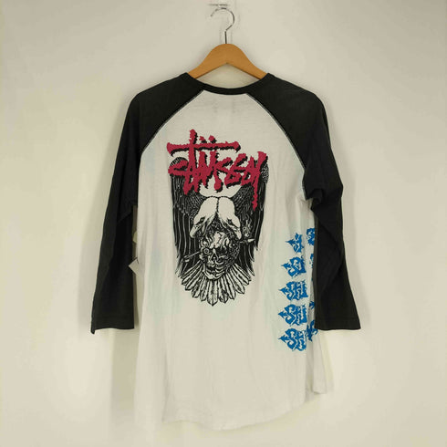 ステューシー Stussy 00s メタルロゴ スカル イーグル プリント 両面プリント ラグラン 七分袖Tシャツ メンズ import:L