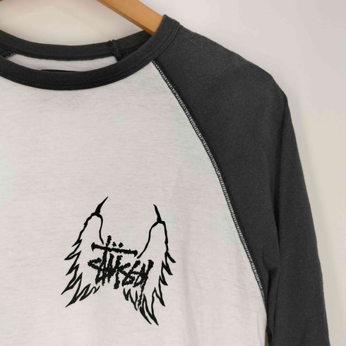ステューシー Stussy 00s メタルロゴ スカル イーグル プリント 両面プリント ラグラン 七分袖Tシャツ メンズ import:L