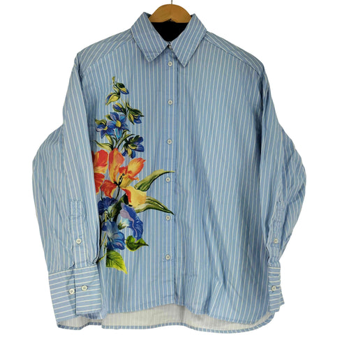 ザラ ZARA 花柄 L/S ストライプシャツ レディース import:M