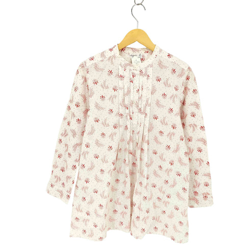 アニエスベー agnes b. PARIS ポーランド製 総柄 フロントプリーツ プルオーバー L/S シャツ レディース JPN:2