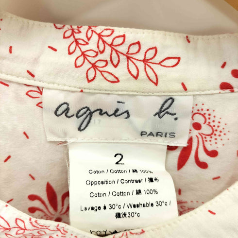 アニエスベー agnes b. PARIS ポーランド製 総柄 フロントプリーツ プルオーバー L/S シャツ レディース JPN:2