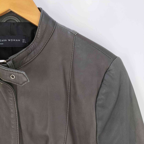 ザラ ZARA WOMAN シープレザー スタンドカラージャケット レディース import:L