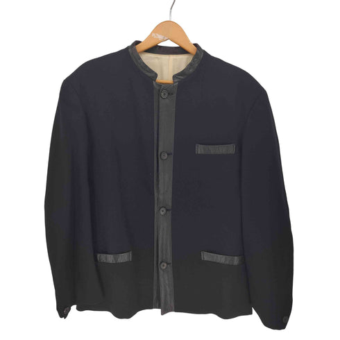 ワイズフォーメン Ys for men 97AW 100番台 ウールギャバ レザー切替 マオカラージャケット メンズ JPN:M
