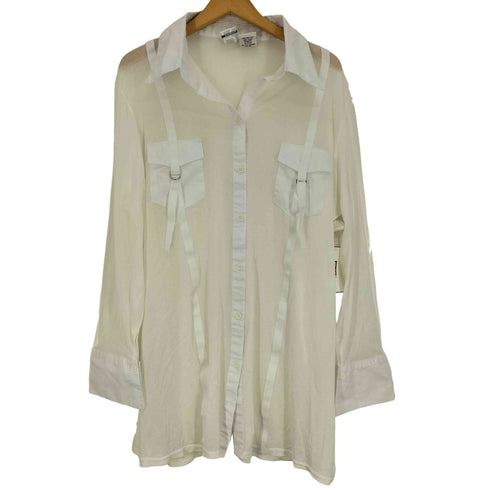 Roaman's Dカン ベルト シアー ライン スキッパー シャツ レディース import:M