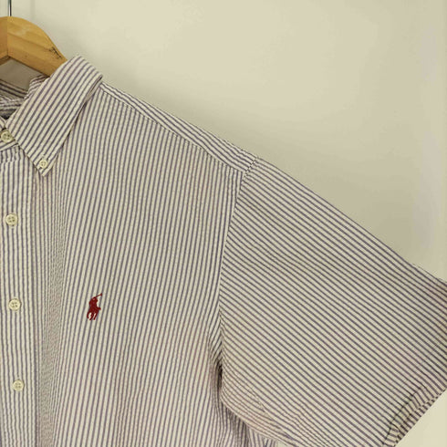 ラルフローレン RALPH LAUREN CLASSIC FIT ポニー 刺繍 シアサッカー B.D S/S ストライプ シャツ メンズ import:XL
