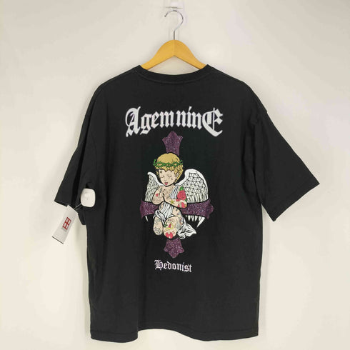 エージェムナイン AGEM/9 ロゴ刺繍 エンジェルモチーフ ラインストーン Tシャツ メンズ FREE