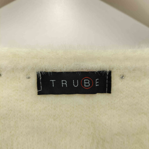 TRUBE ボタンレス パール ニットカーディガン レディース
