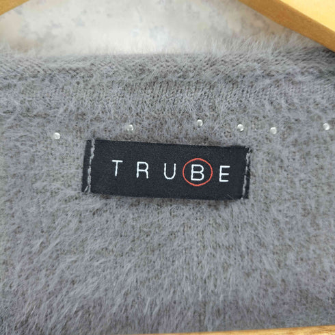 TRUBE ボタンレス パール ニットカーディガン レディース