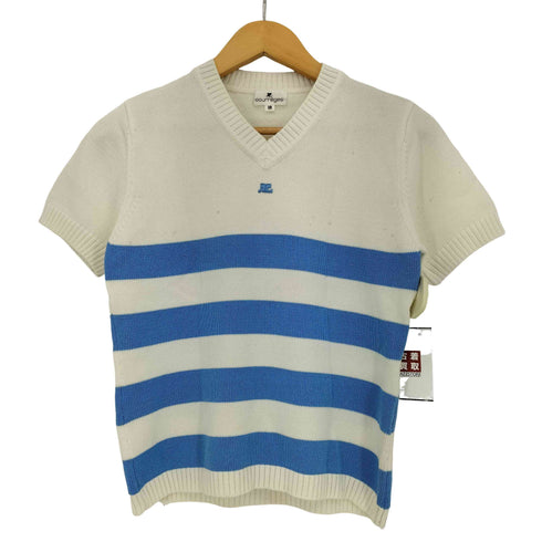 クレージュ courreges コットンナイロン ボーダー Vネック 半袖ニット レディース JPN:9号