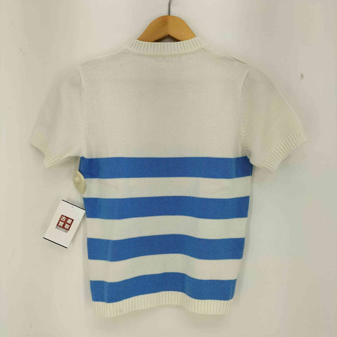 クレージュ courreges コットンナイロン ボーダー Vネック 半袖ニット レディース JPN:9号