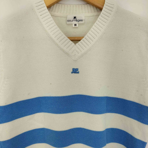 クレージュ courreges コットンナイロン ボーダー Vネック 半袖ニット レディース JPN:9号
