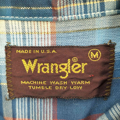 ラングラー Wrangler 80S USA製 マドラスチェック 襟芯 フラップポケット ロゴワッペン ラメ L/S シャツ メンズ import:M