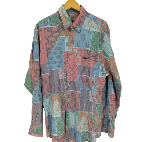 80-90S LAMBERTINO 総柄 リーフ ハート フラワー マルチカラー フラップポケット L/S シャツ メンズ