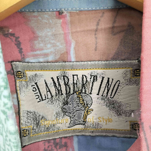 80-90S LAMBERTINO 総柄 リーフ ハート フラワー マルチカラー フラップポケット L/S シャツ メンズ