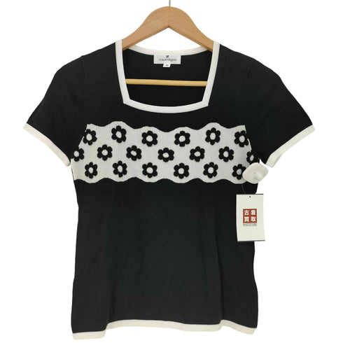 クレージュ courreges スクエアネック 花 ビーズ 半袖ニット レディース JPN:38