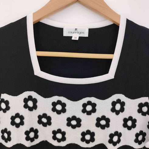 クレージュ courreges スクエアネック 花 ビーズ 半袖ニット レディース JPN:38