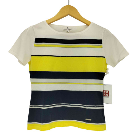 クレージュ courreges スパンコール ラメ ボーダー クルーネックTシャツ レディース JPN:38