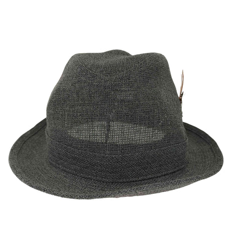 ボルサリーノ Borsalino リネン 中折れハット ロゴ刺繍 羽根 レディース 55cm