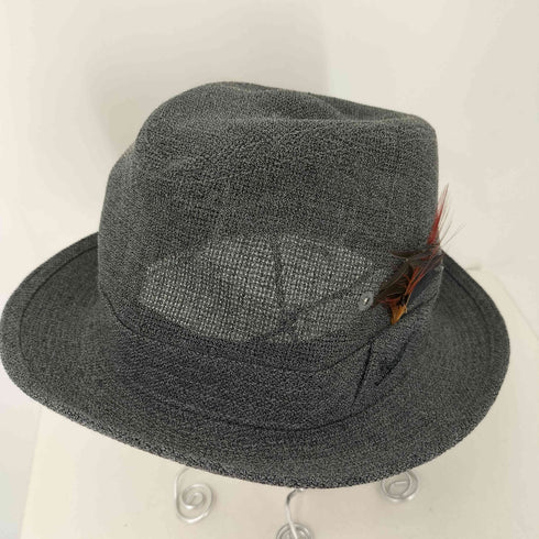 ボルサリーノ Borsalino リネン 中折れハット ロゴ刺繍 羽根 レディース 55cm