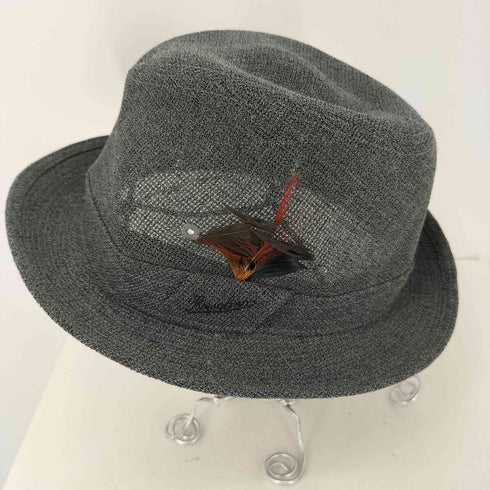 ボルサリーノ Borsalino リネン 中折れハット ロゴ刺繍 羽根 レディース 55cm