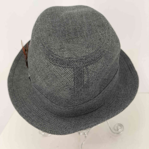 ボルサリーノ Borsalino リネン 中折れハット ロゴ刺繍 羽根 レディース 55cm
